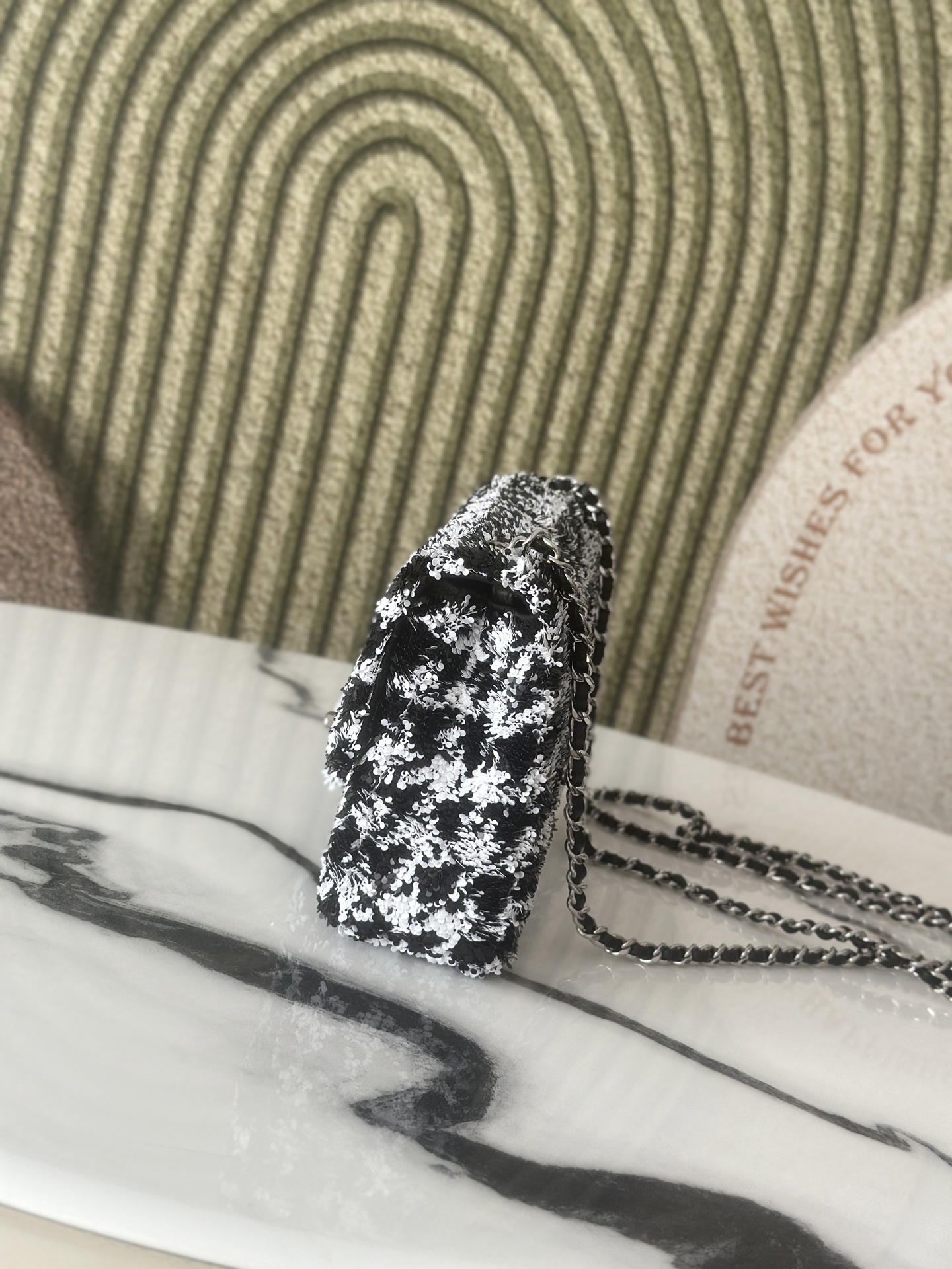 Limited Edition Black & White Houndstooth Sequin Mini Classic Flap Bag