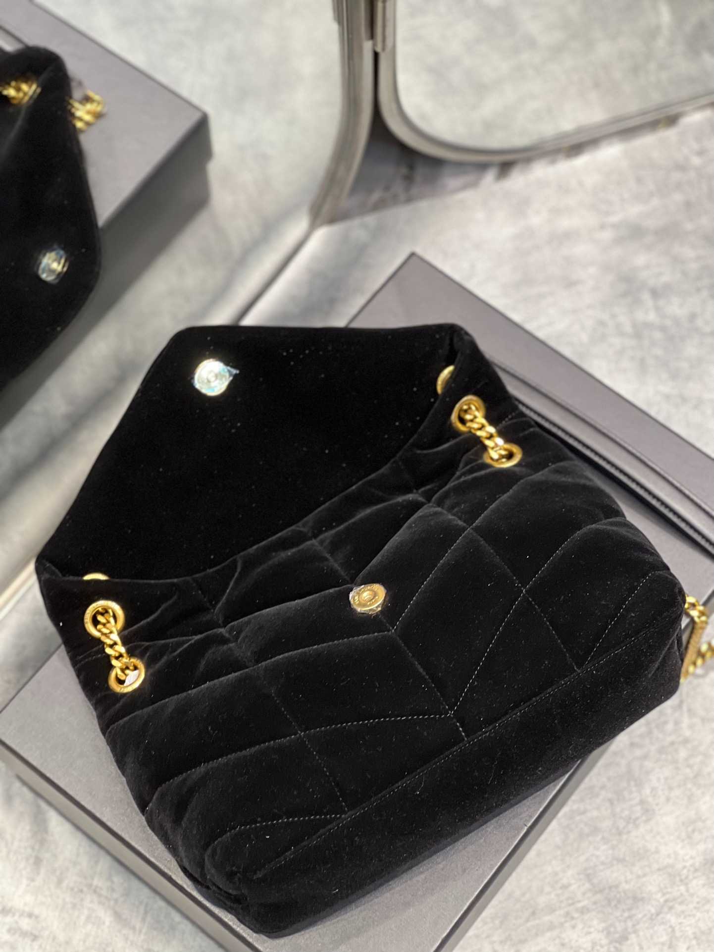 Saint Laurent Lou Puffer Toy Bag In Quilted Black