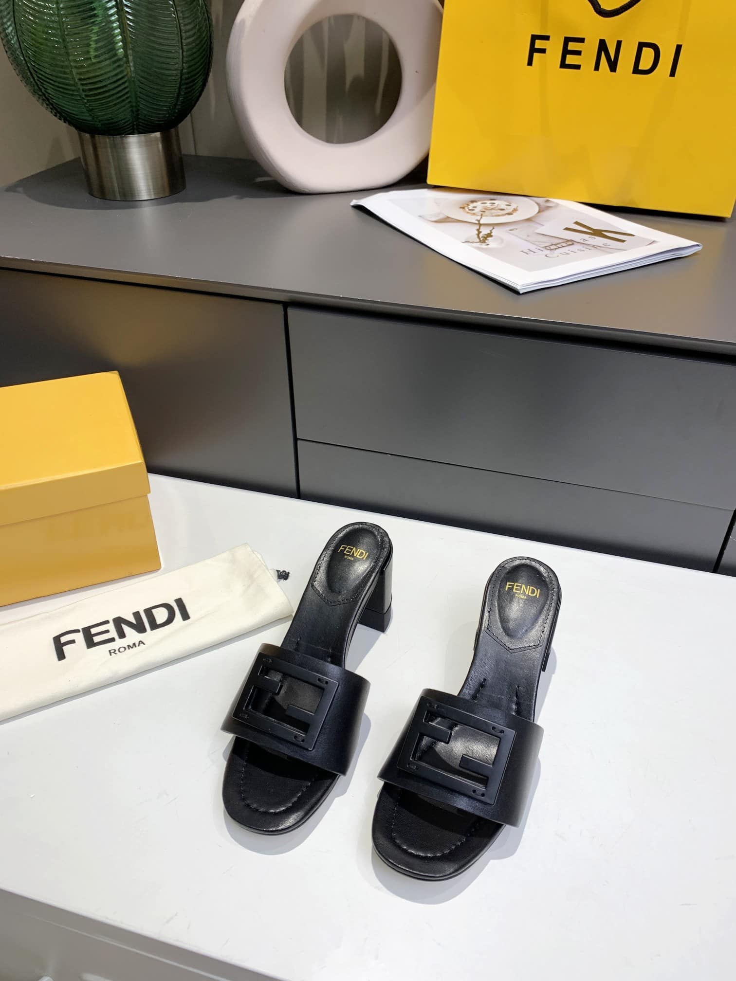 Fendi Signature Leather High Heel Black