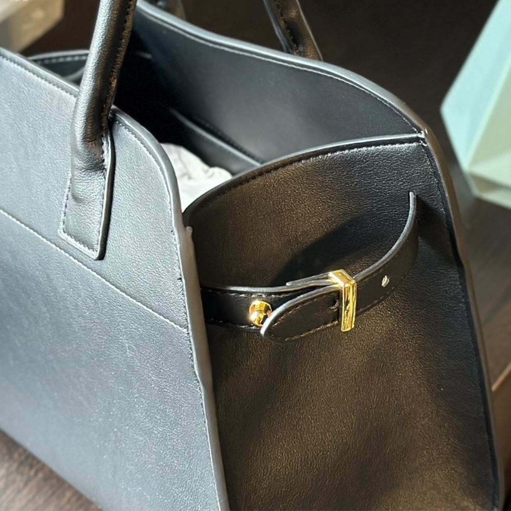Prada Large Leather Tote Bag With Buckles Black 32Cm