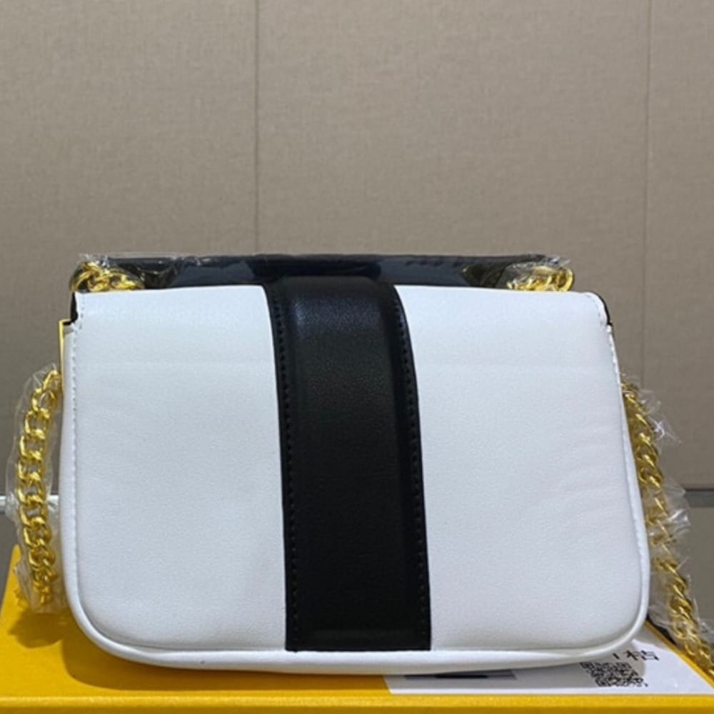 Fendi Women Mini Baguette Chain Shoulder Bag White 19Cm