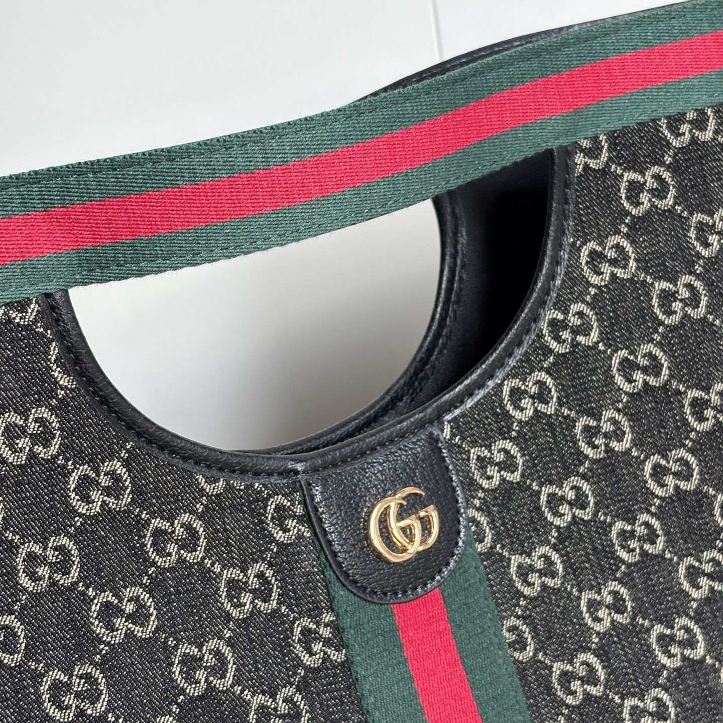 Gucci Giglio Large Tote Bag Black And White GG Denim 39Cm ‎865452 UN3AG 1099