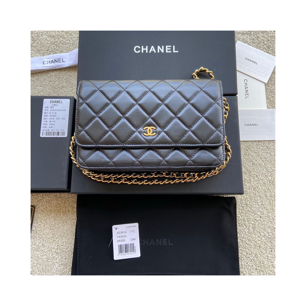 Chanel Lamb Wallet On Chain Woc Black 19cm