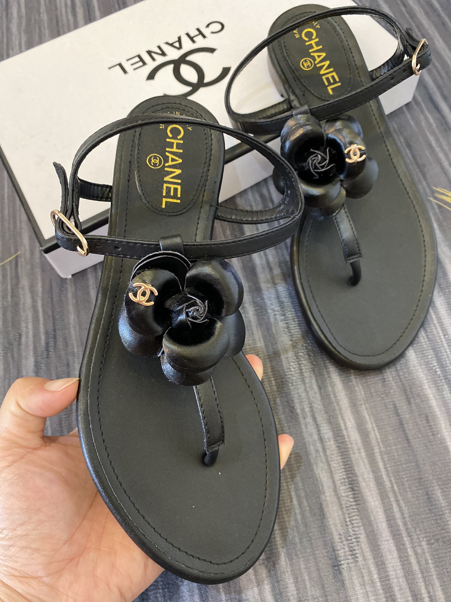 Chanel Jelly Black Rubber Camellia Sandals Black