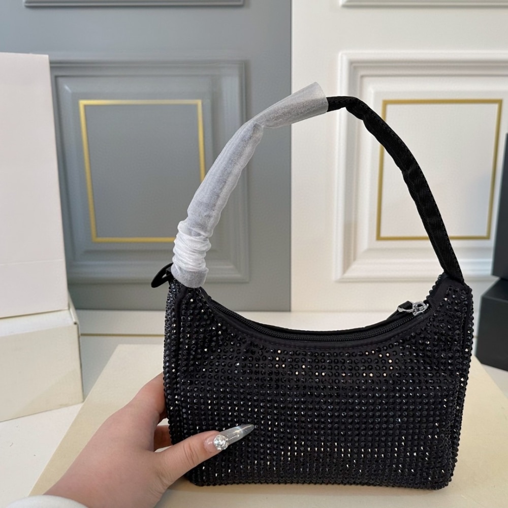 Prada Re Edition Satin Mini Bag With Crystals Black 21Cm