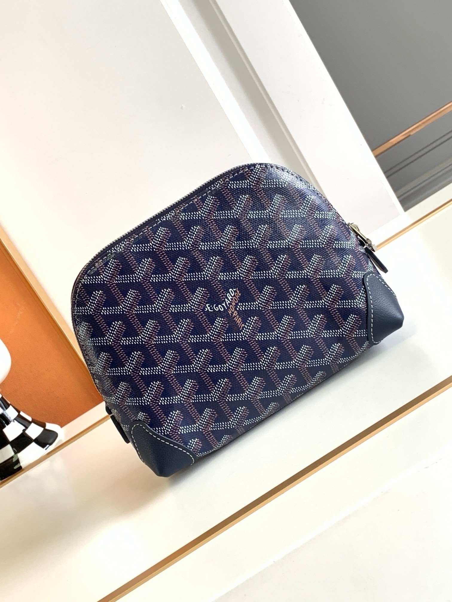 Goyard Vendôme Cosmetic Pouch 17cm Navy Goyardine Canvas And Calfskin Trim
