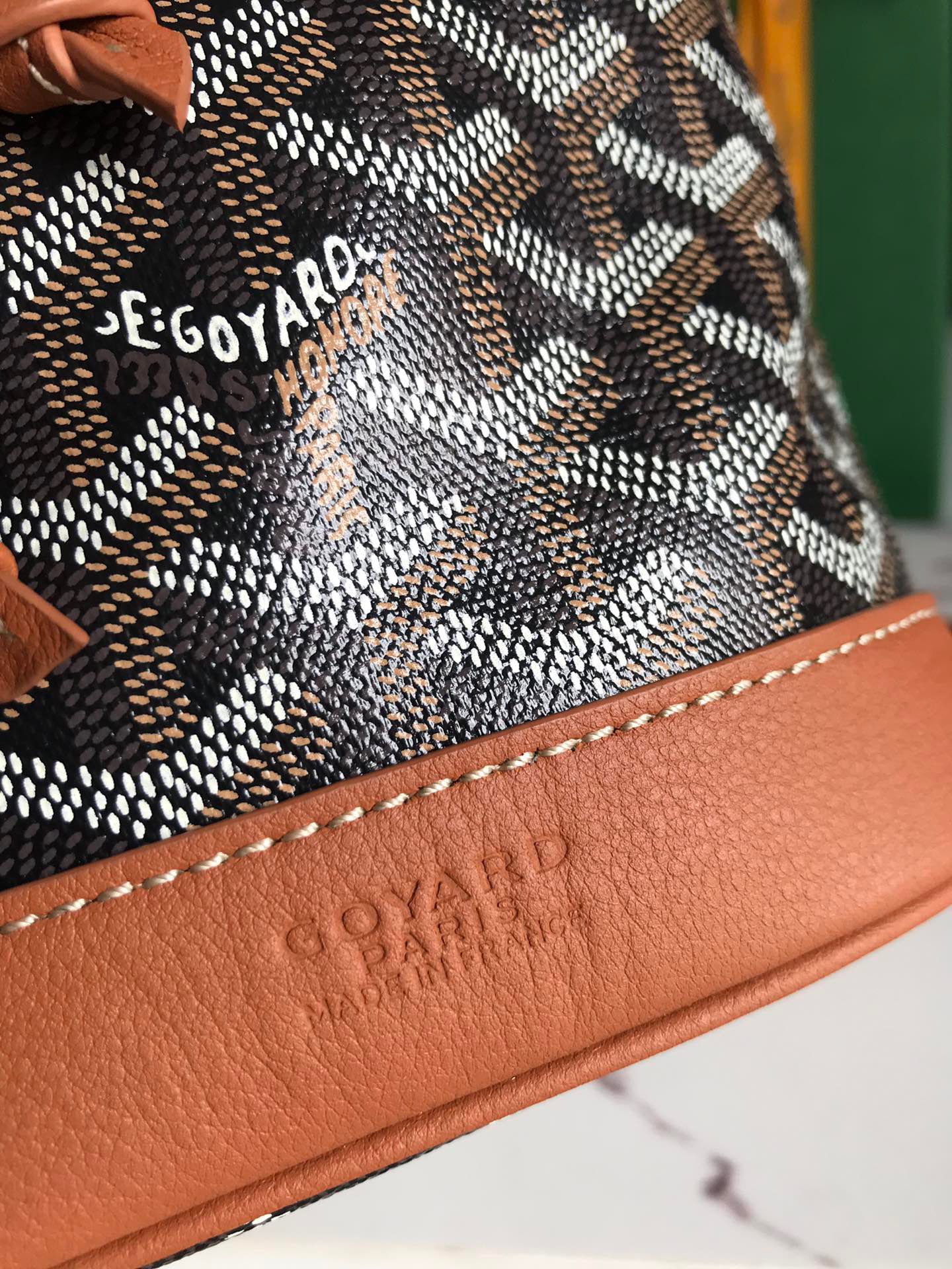 Goyard Petit Flot Bucket Bag 22 Cm Black Goyardine Canvas And Tan Lambskin Trim