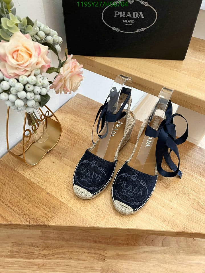 Prada Linen Espadrille Wedge Sandals Blue