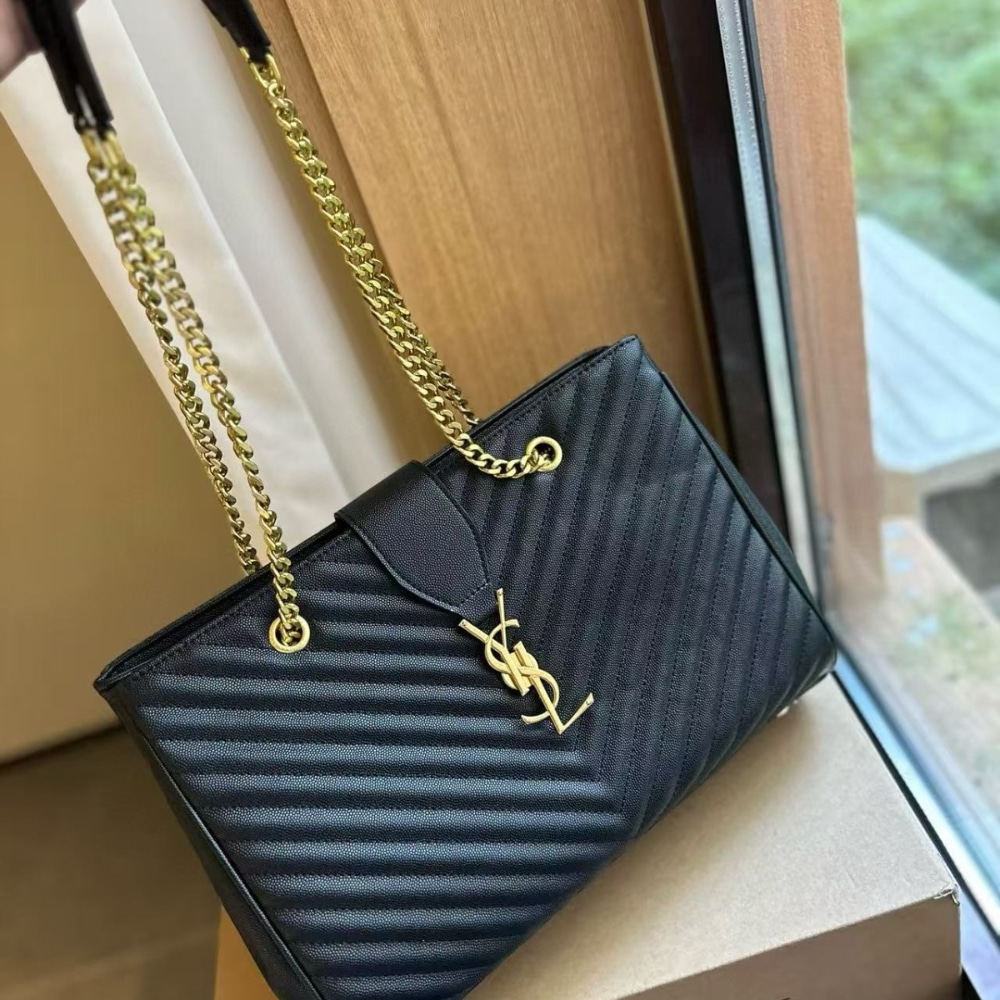Saint Laurent Matelasse Cassandre Shopper Tote Black Leather 35Cm