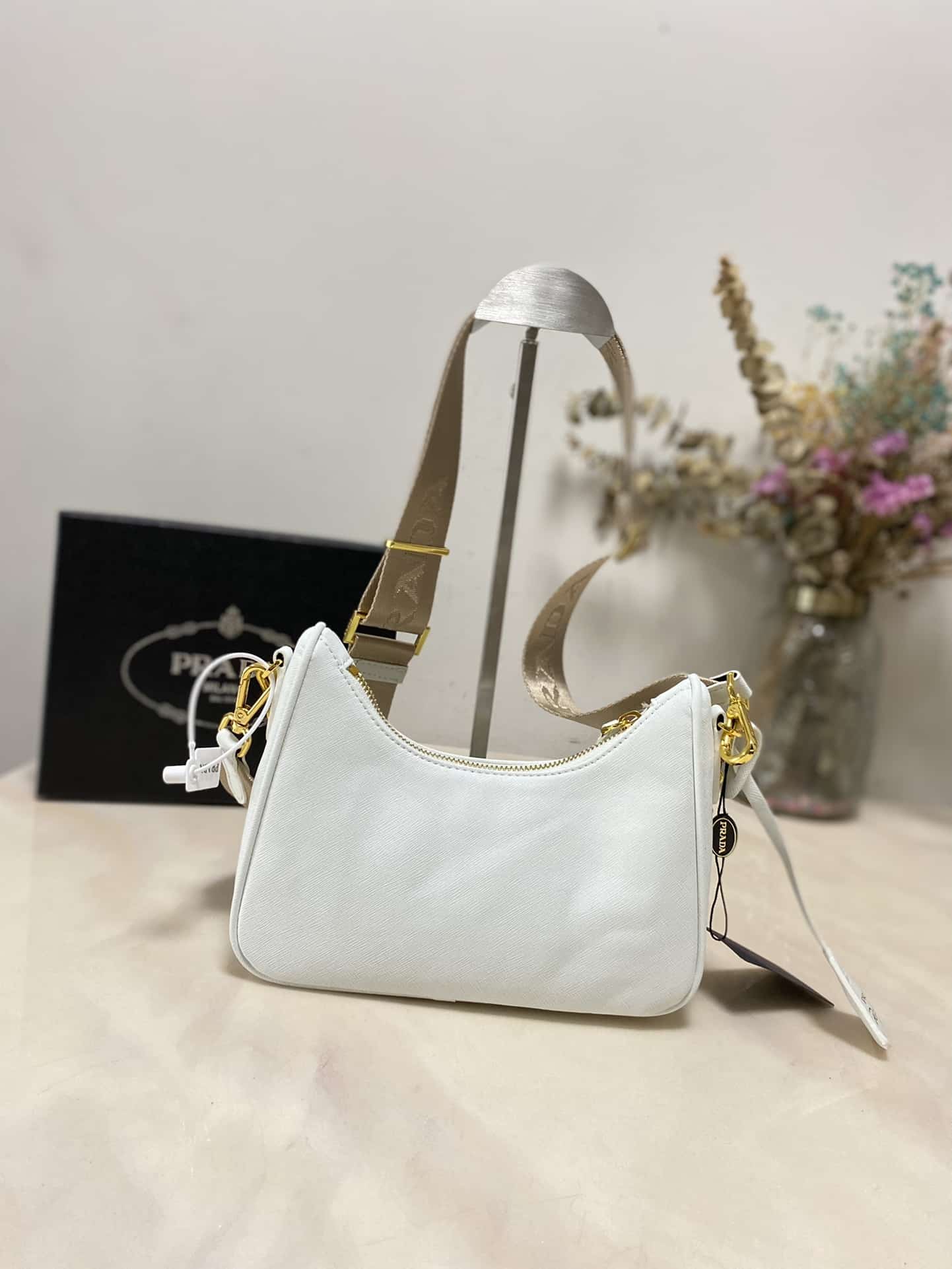 Prada Re Edition 2005 Saffiano Leather Bag White 22cm 1BH204 NZV F02EN V V2M