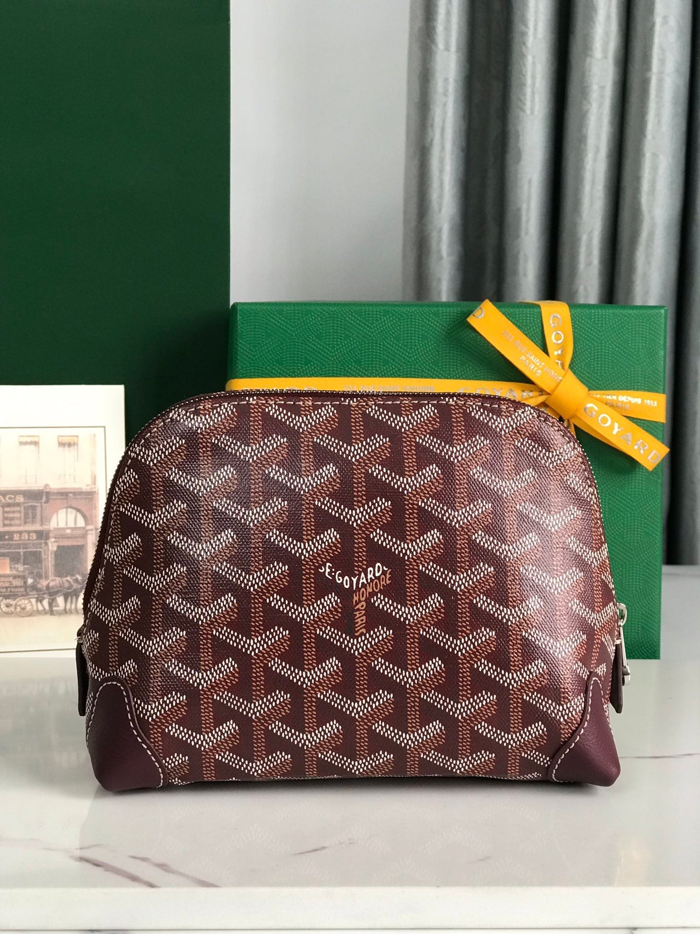 Goyard Vendôme Cosmetic Pouch 17 Cm Wine Red Goyardine Canvas And Calfskin Trim