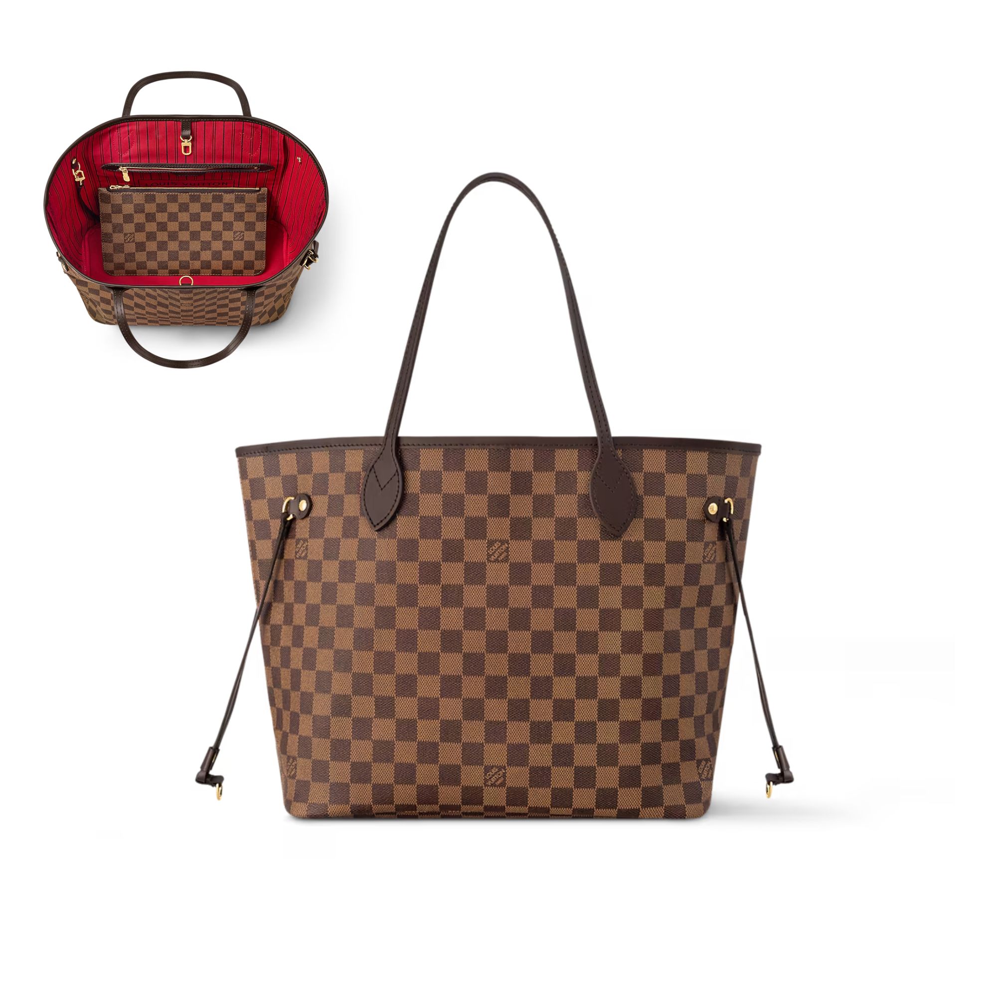 Louis Vuitton Neverfull MM Tote Bag Damier Ebene Cerise Red 31cm N40599