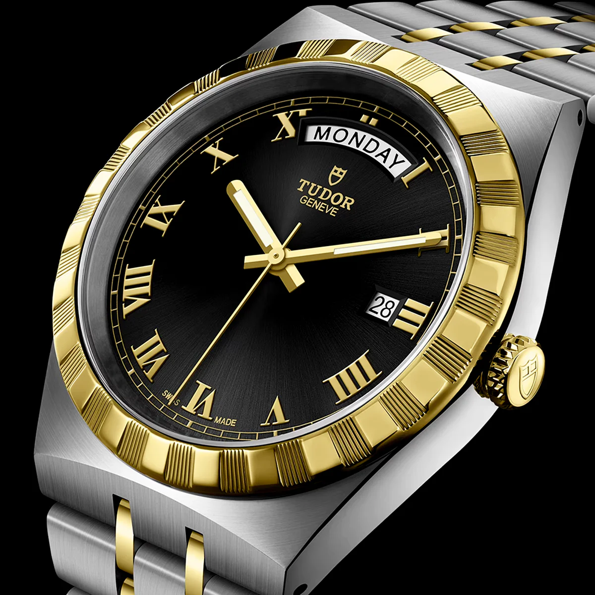 TUDOR Royal Date/Day 41mm S&G Black Roman Dial Automatic Watch M28603-0003