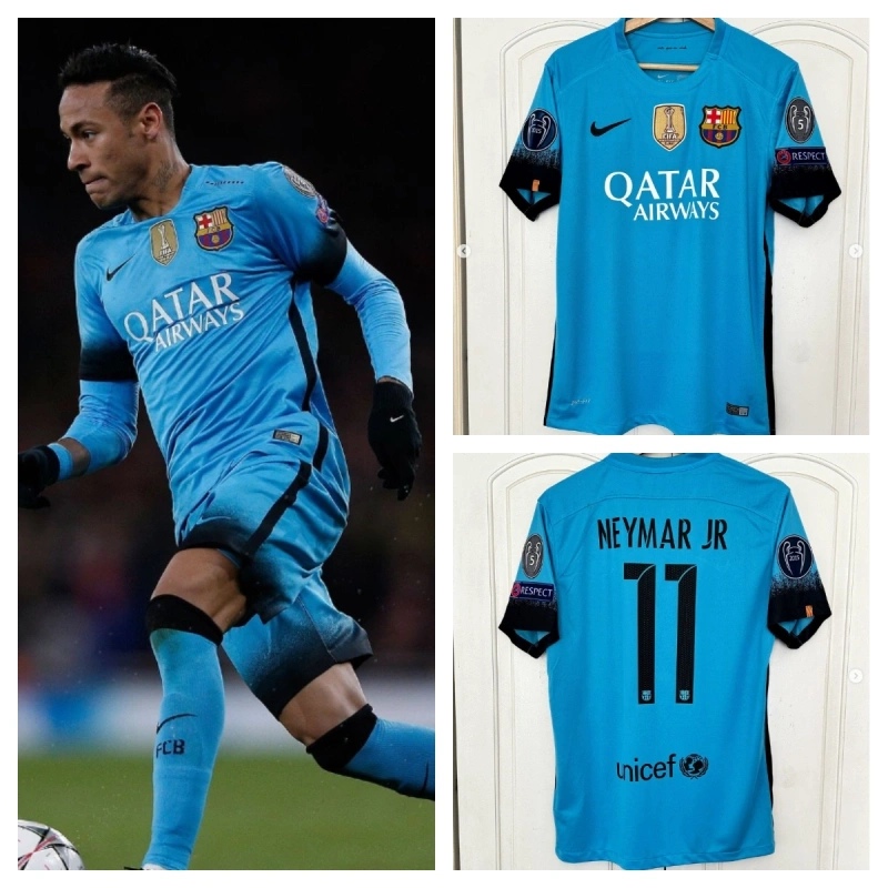 Retro 2015-16 Barcelona Away MESSI PIQUE XAVI A.INISTA SUAREZ NEYMAR JR  Football jersey retro