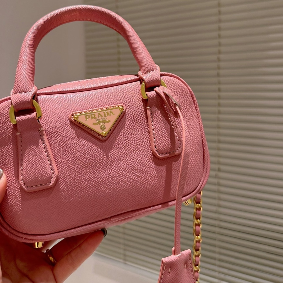 Prada Saffiano Lux Signature Mini Bauletto Bag Pink 19Cm