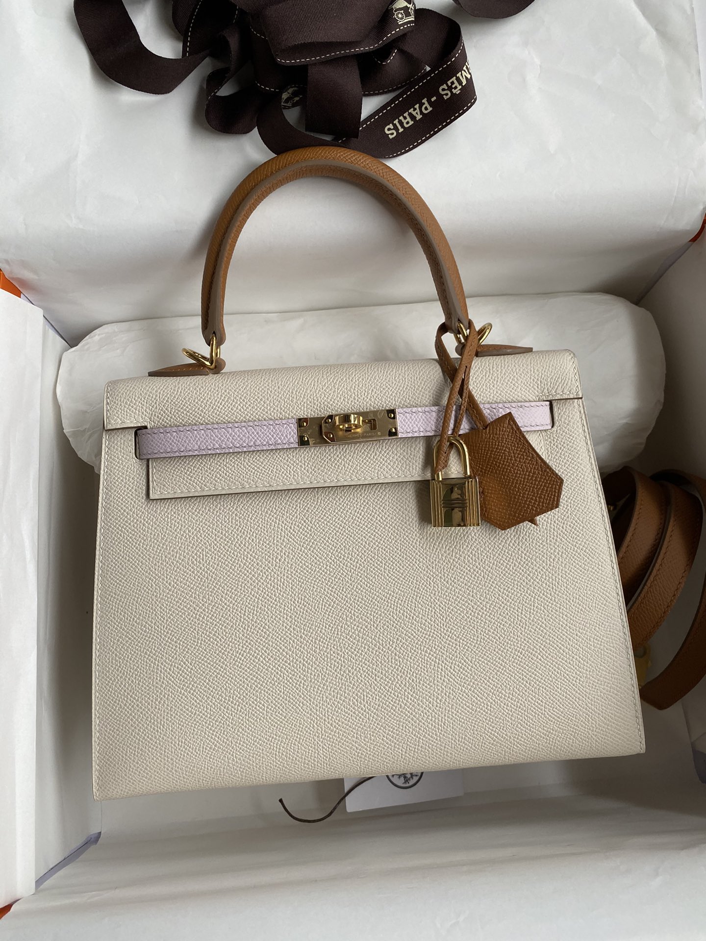 Hermes Kelly 25 Bag In Light Beige Epsom Leather For Women 25cm/10in