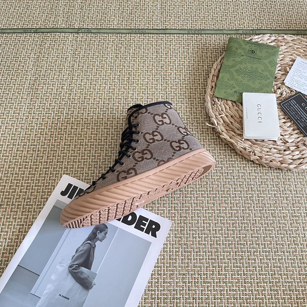 Gucci All Over Gg Logo High Top Sneakers Brown