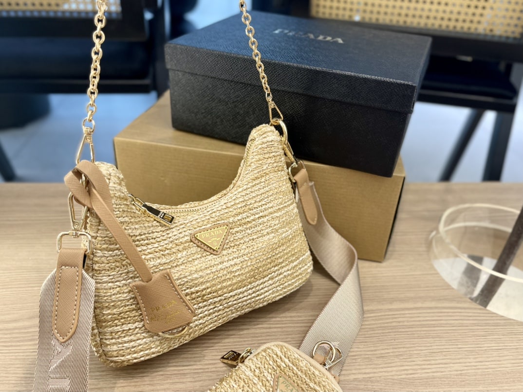 Prada Re-Edition 2005 Raffia Bag Tan