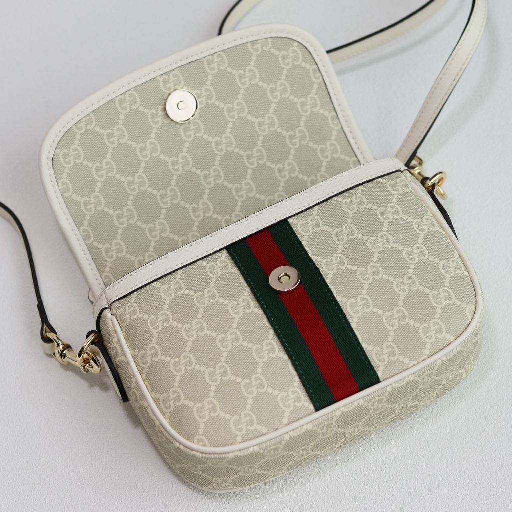 Gucci Ophidia Small Top Handle Bag 20cm/7.9in Beige And White GG Fabric 836843