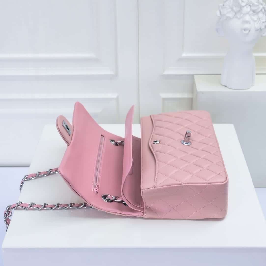 Chanel Classic Double Flap Bag Silver Hardware Light Pink 25Cm