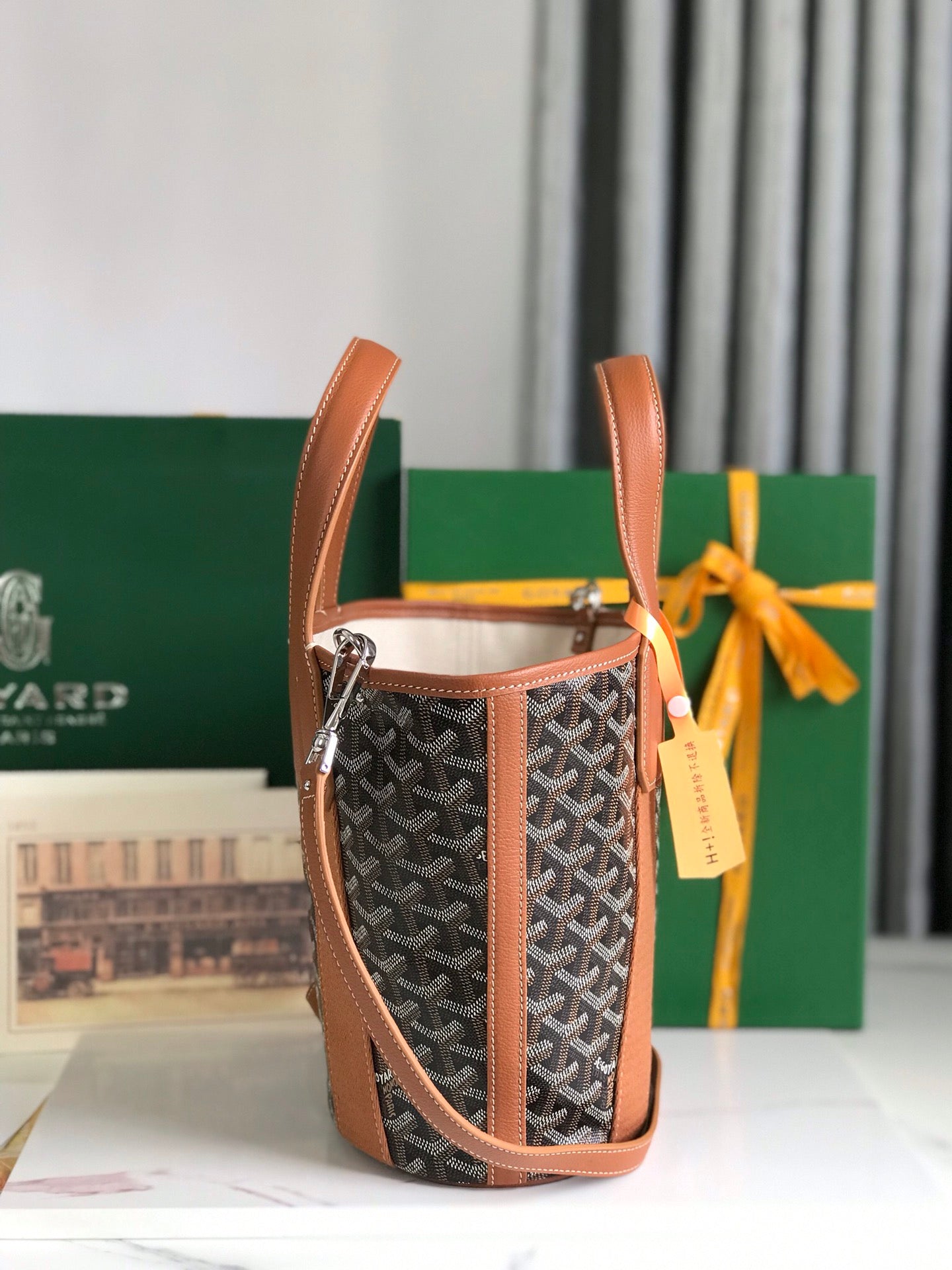 Goyard Small Belharra 24 Cm Black Goyardine Canvas And Tan Lambskin