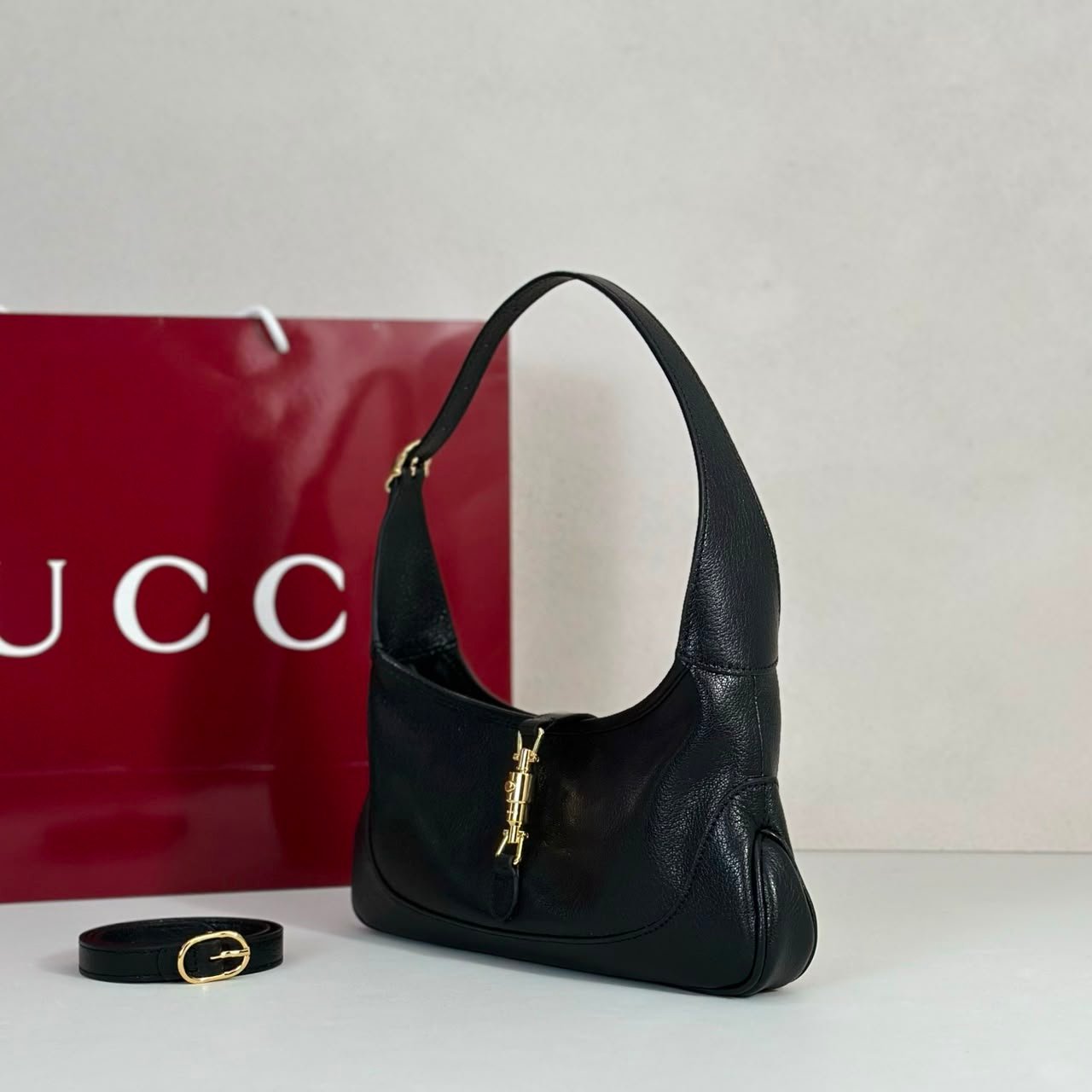 Gucci Jackie Slim Medium Shoulder Bag 28cm/11in Black Leather ‎863137