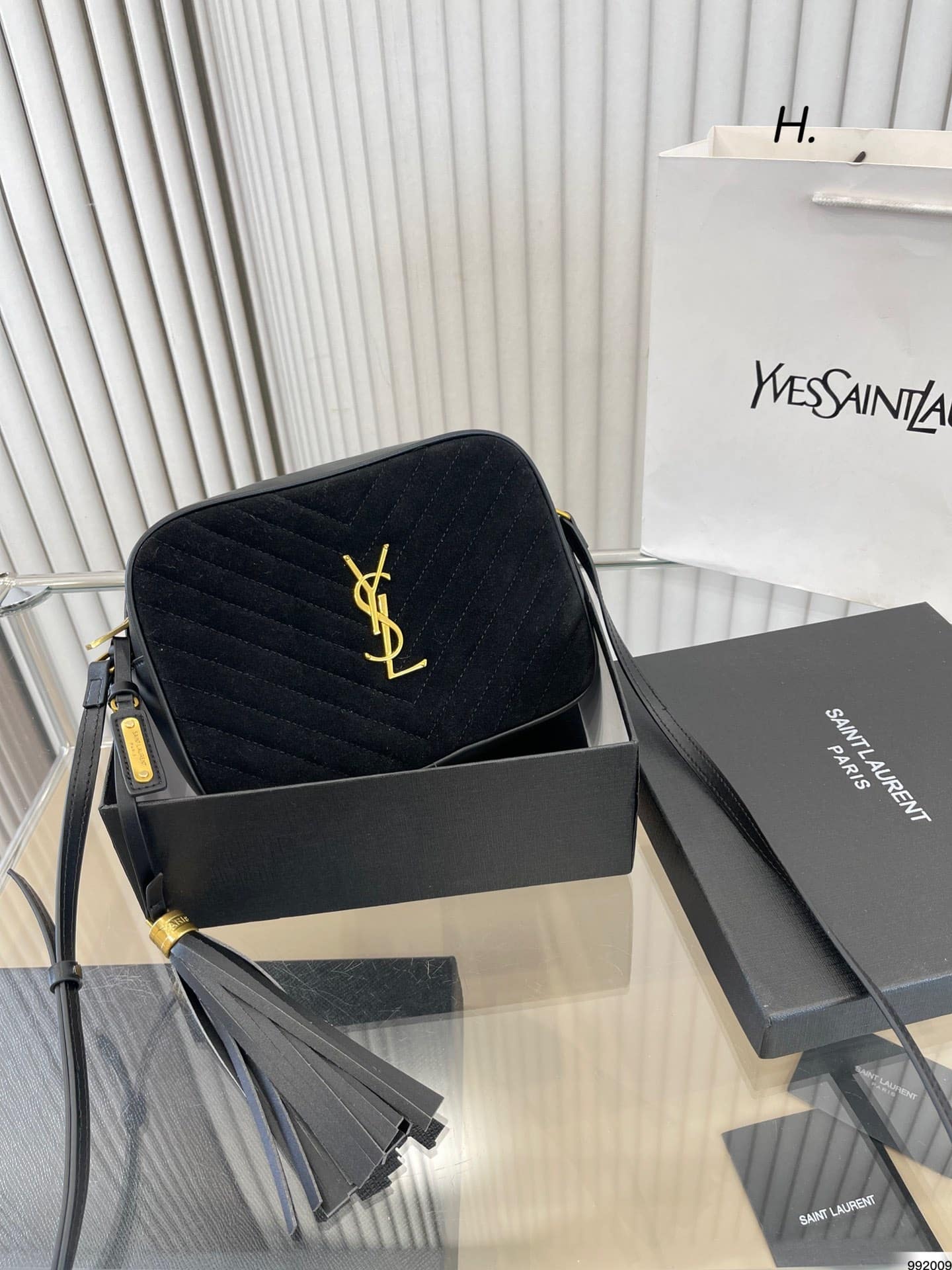 Saint Laurent Lou Camera Bag In Quilted Suede And Smooth Leather Black