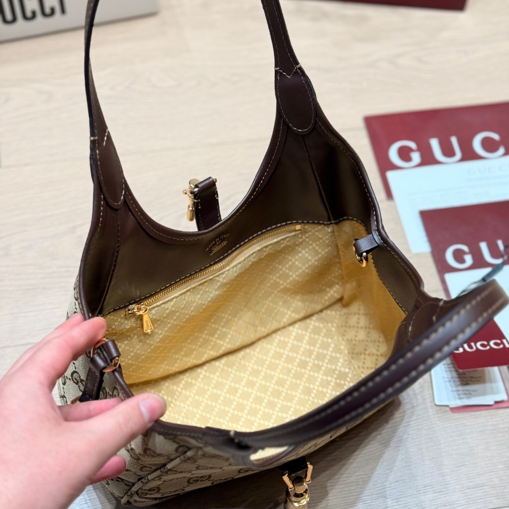 Gucci Mercato Small Tote Bag Sand And Brown GG Canvas 25cm 866646 FAFV2 9651