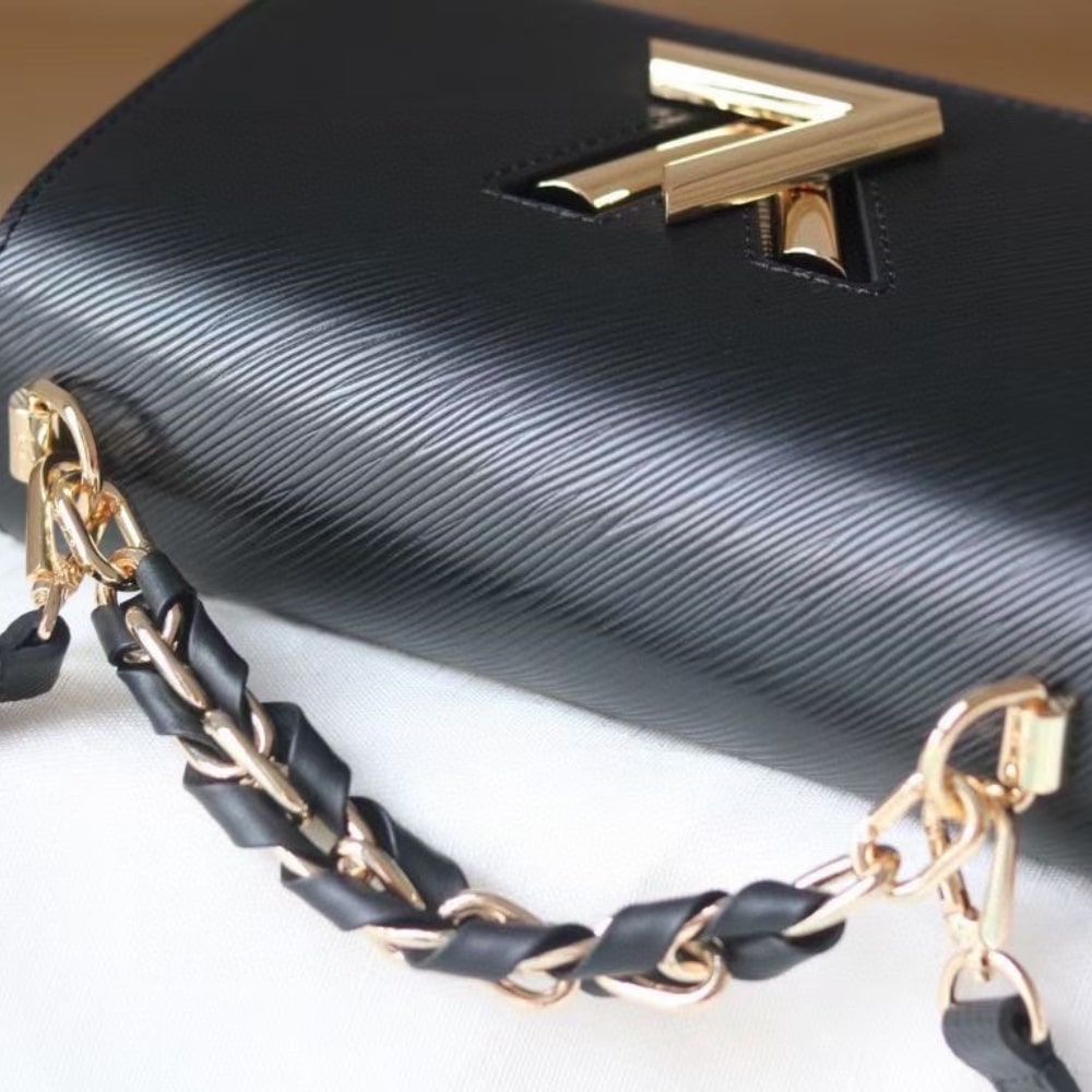 Louis Vuitton Lv Twist MM Leather Handbag Black 23Cm