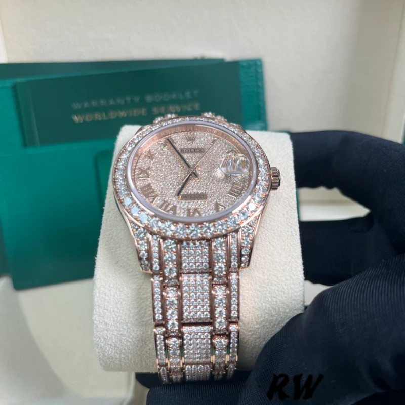 【Super Clone】Rolex Pearlmaster 86405RBR Everose Gold Paved Diamond dial 39mm Mens Replica Watch