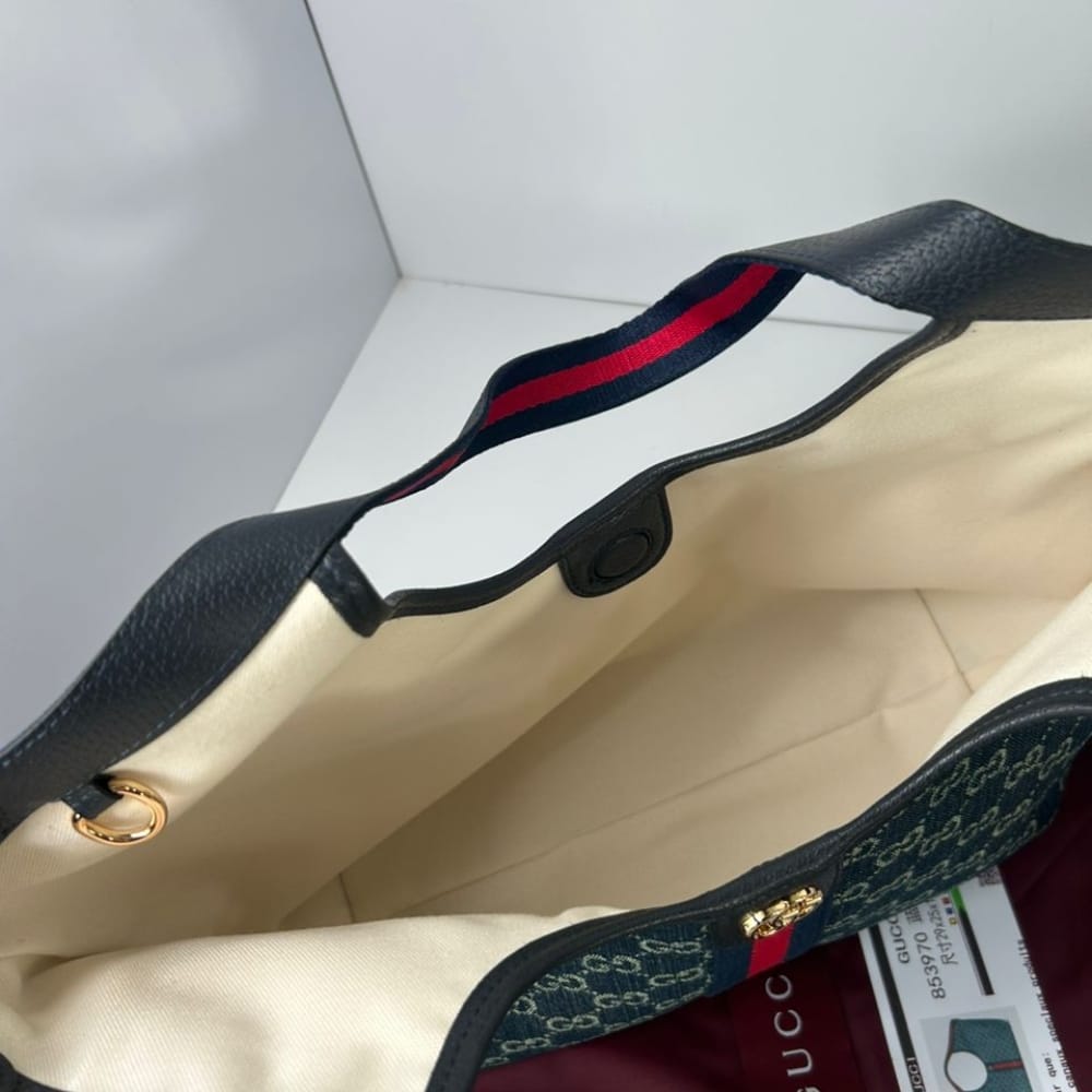 Gucci Giglio Small Tote Bag Blue And White GG Denim 25cm 860845 FAFRW 8864