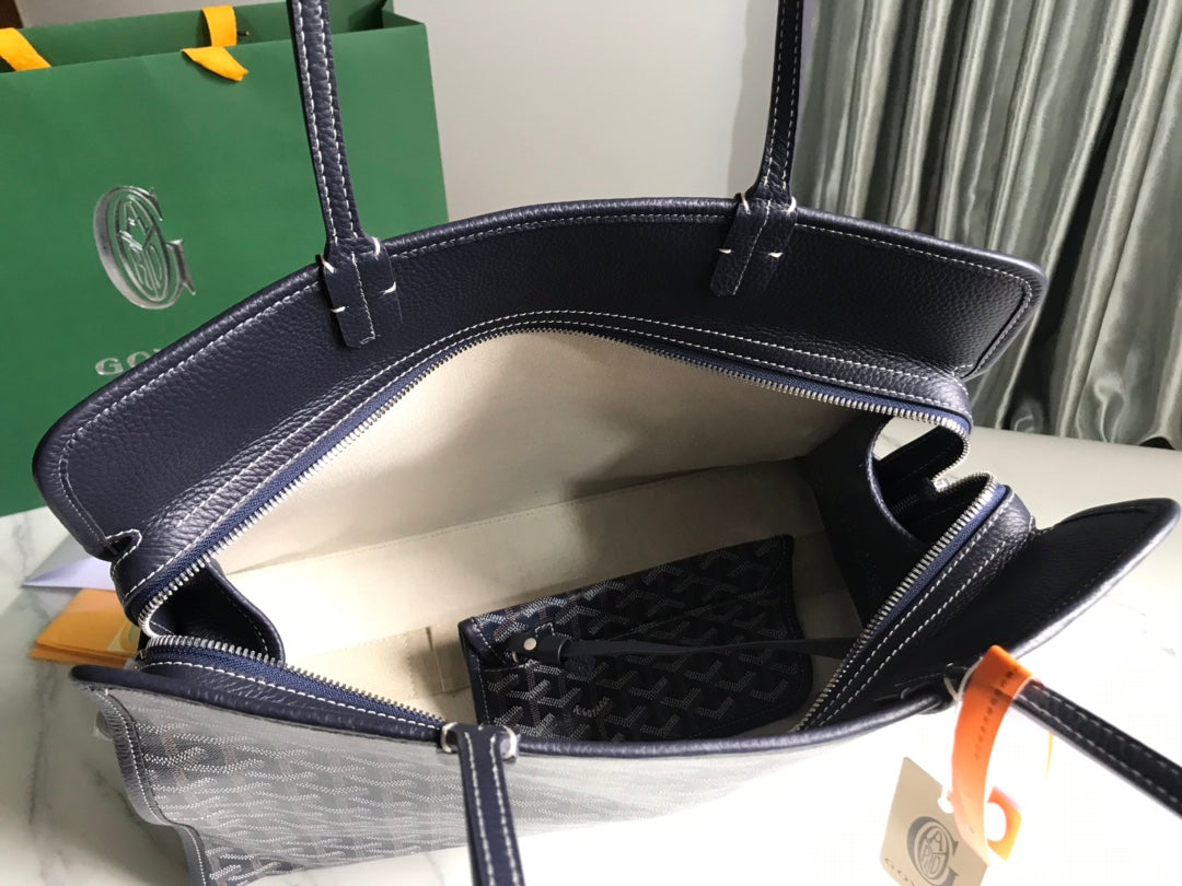 Goyard Hardy Pm Bag 40 Cm Navy Blue Goyardine Canvas And Black Taurillon Leather Trim