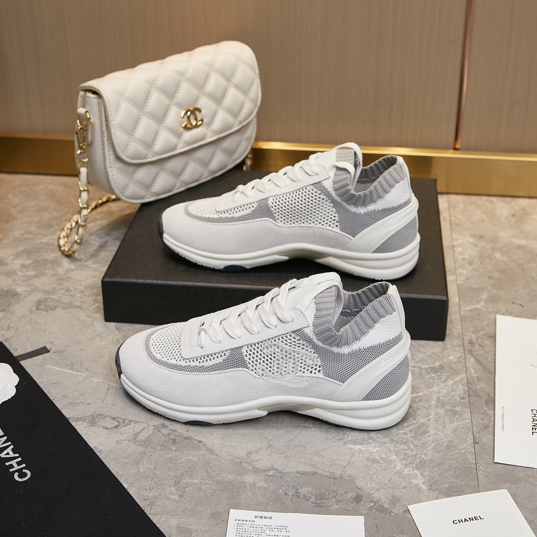 Chanel Cruise Sock Sneakers White Gray