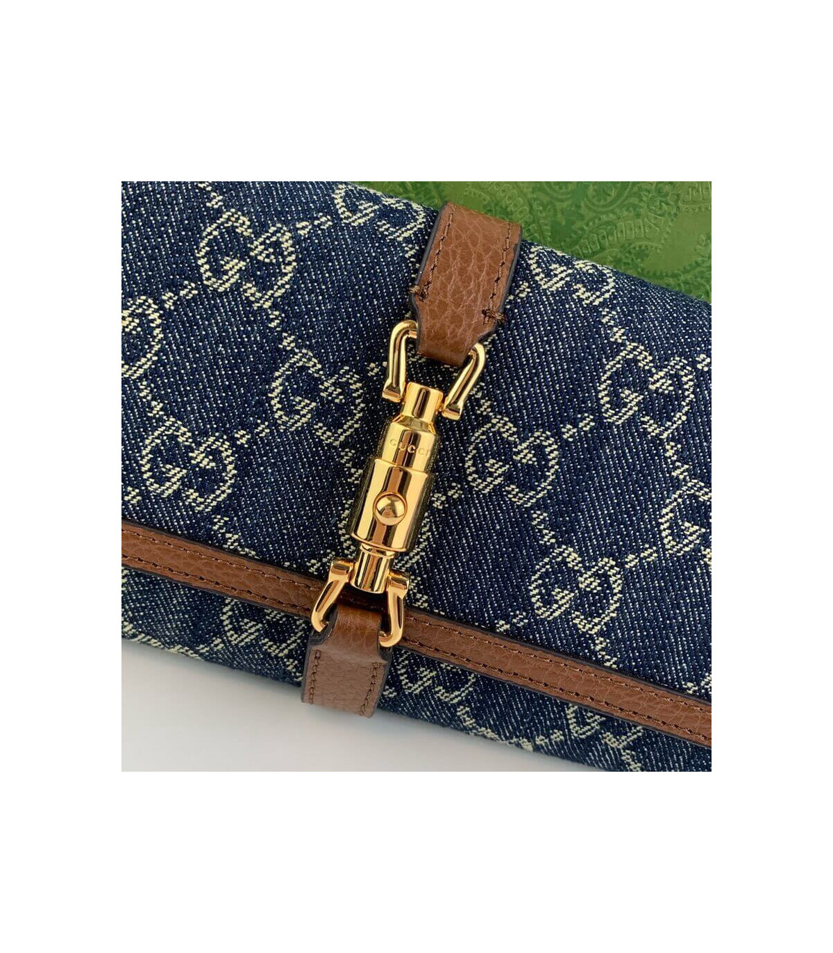 Gucci Jackie 1961 Chain Wallet in Blue Denim 19cm