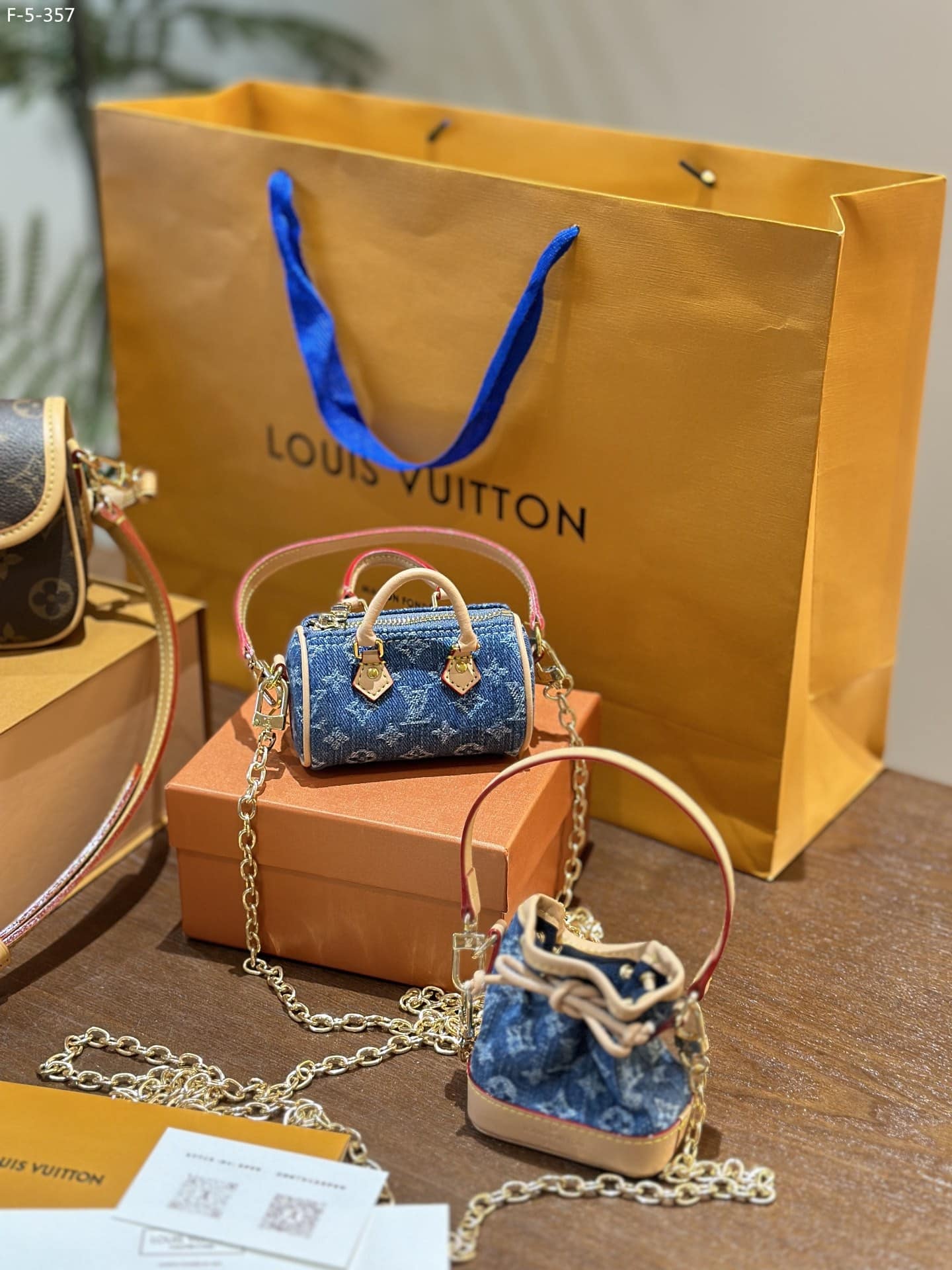 Louis Vuitton Micro Noe Bag Charm Monogram Denim Blue 10Cm M01700