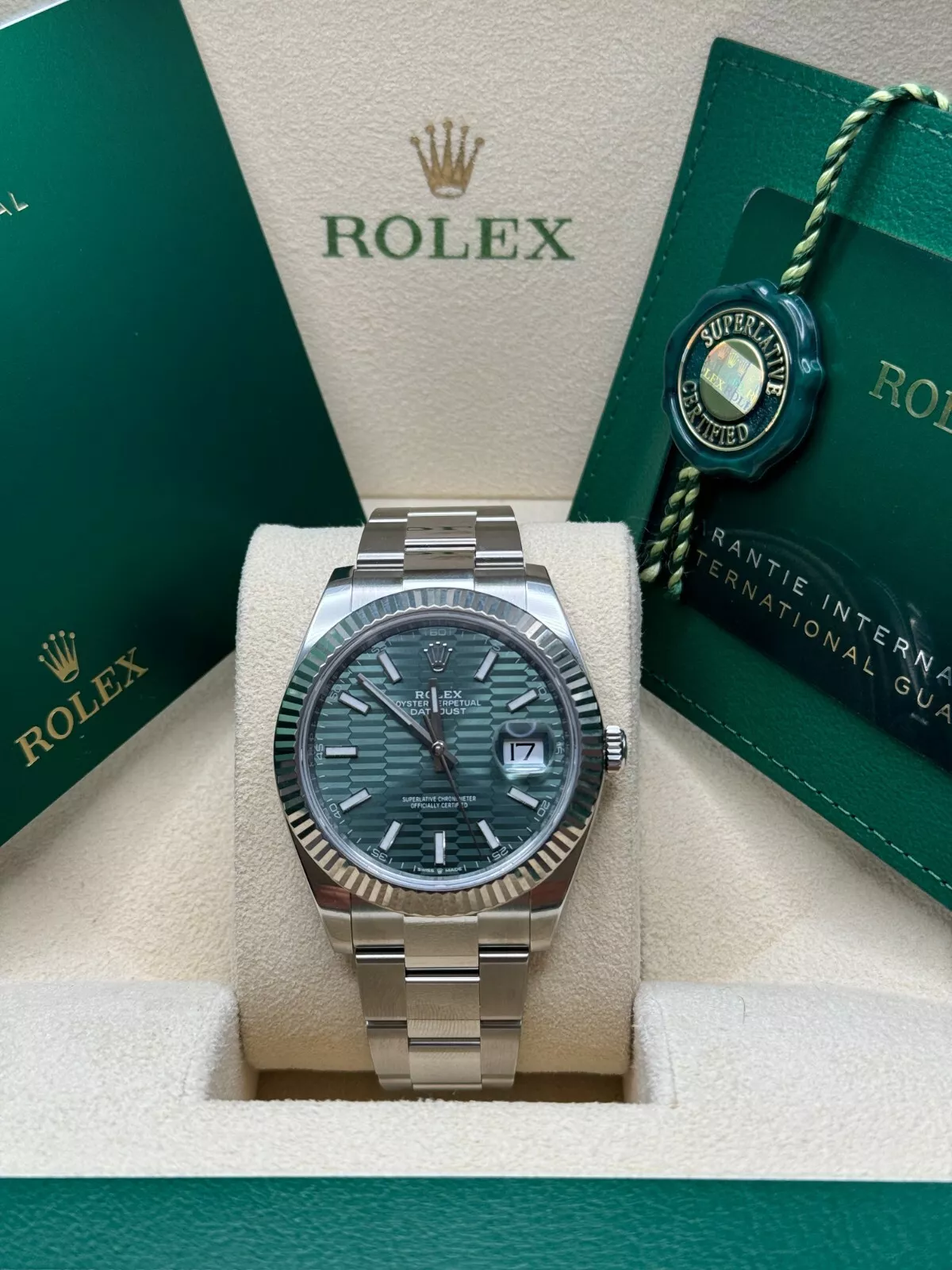 【Super Clone】RLX  Datejust 41mm 126334 Mint Green Fluted Motif Dial Oyster Bracelet