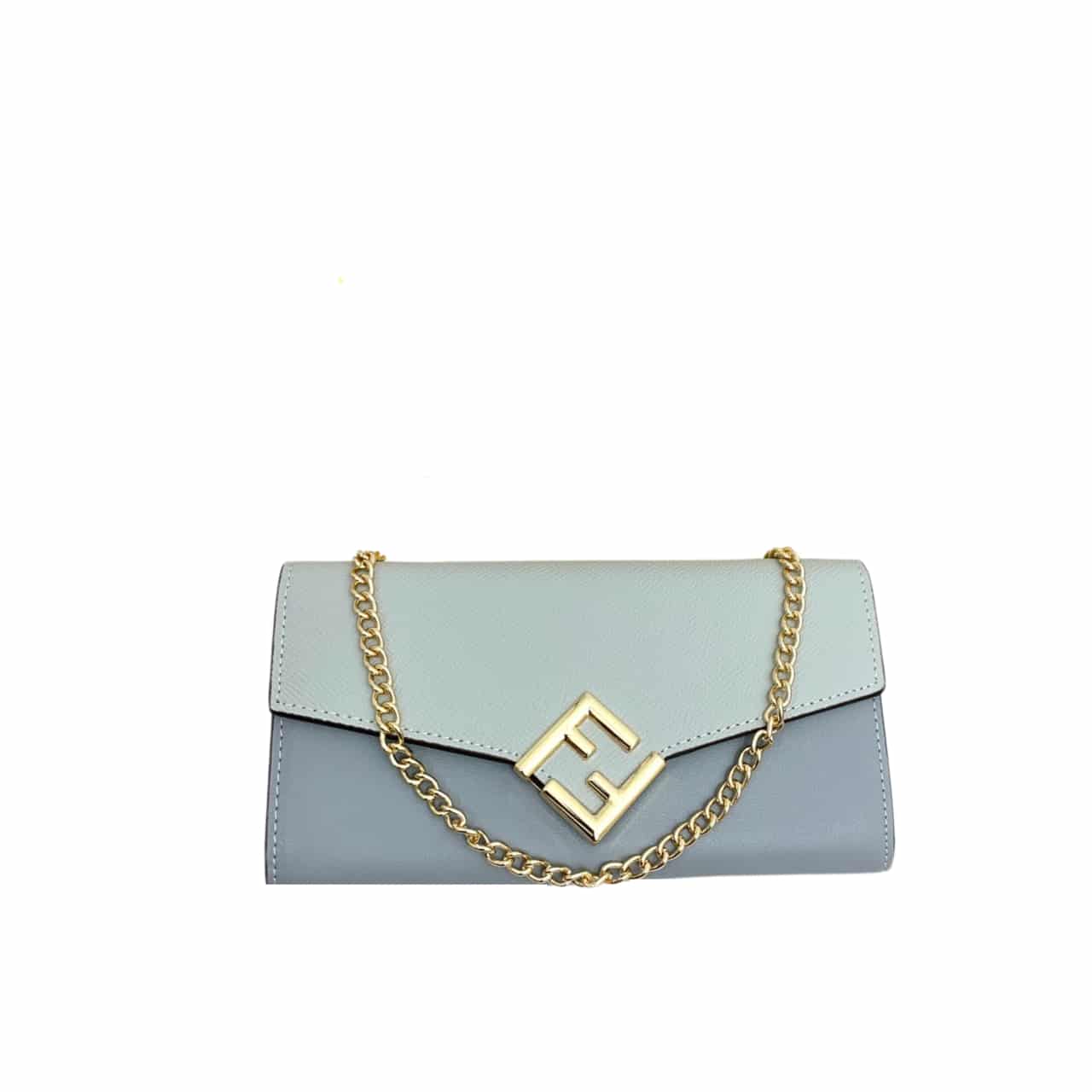 Fendi Ff Diamonds Continental With Chain Leather Wallet Light Blue 19Cm