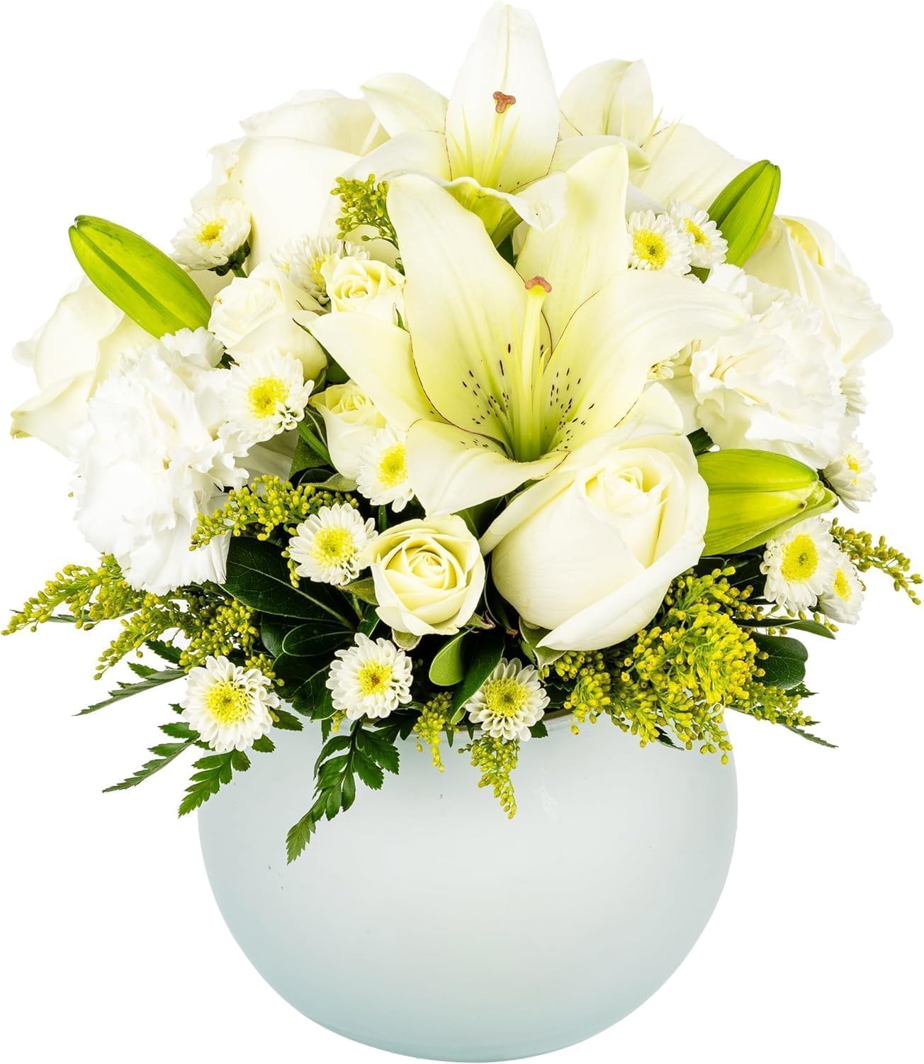Bright Light with Opal Vase | White, Cream Aquabloom Easter Collection | Arabella Bouquets | Real Fresh Flowers for Delivery, Gift for Birthday, Congratulations, Get Well, Sympathy