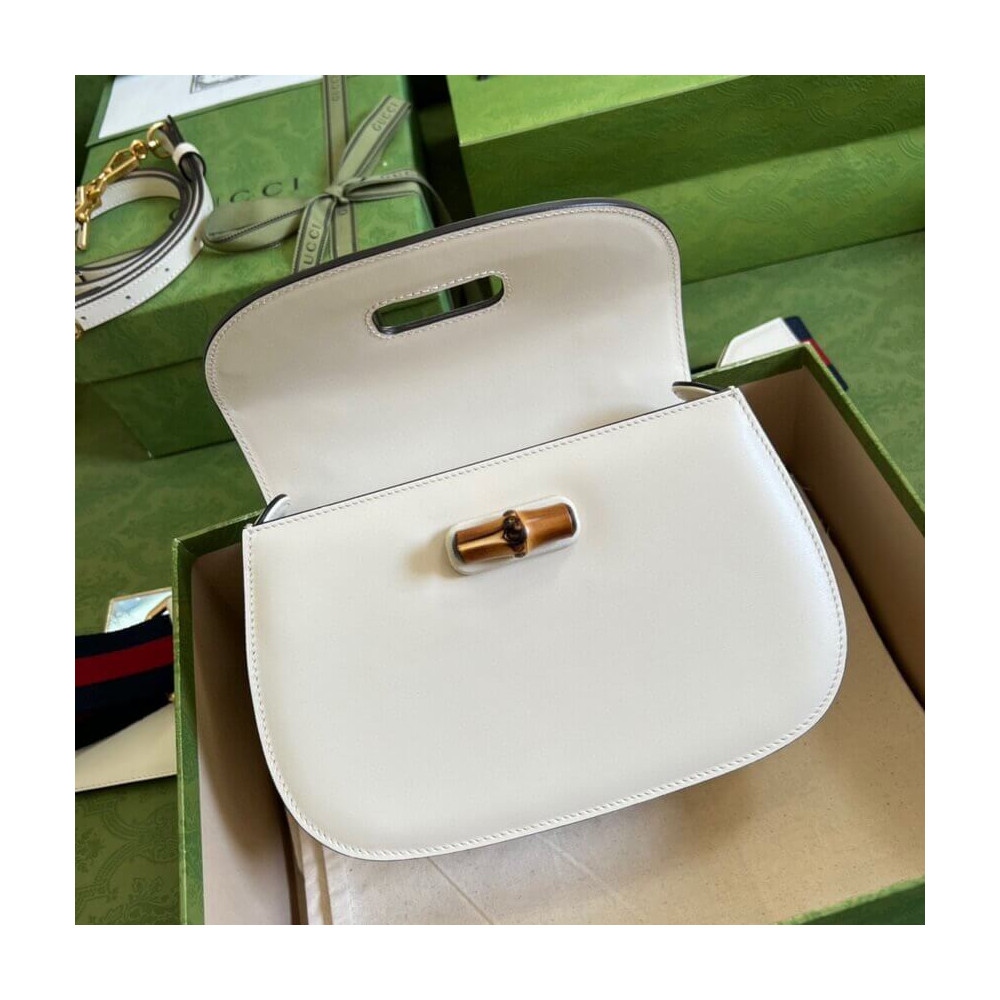 Gucci Small Top Handle Bag with Bamboo White