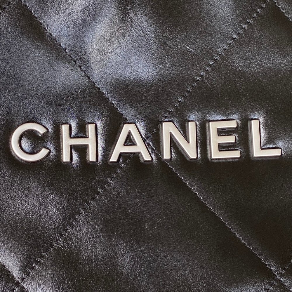 Chanel 22 Small Handbag Shiny Calfskin Black Silver