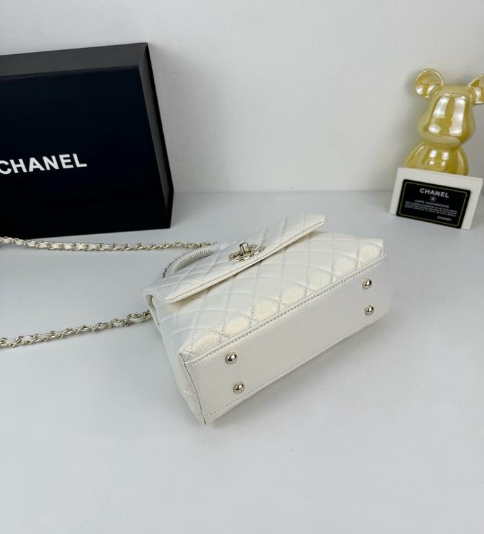 Chanel Coco Classic Flap Bag 24cm/9.4in Caviar Leather Silver Hardware – White.