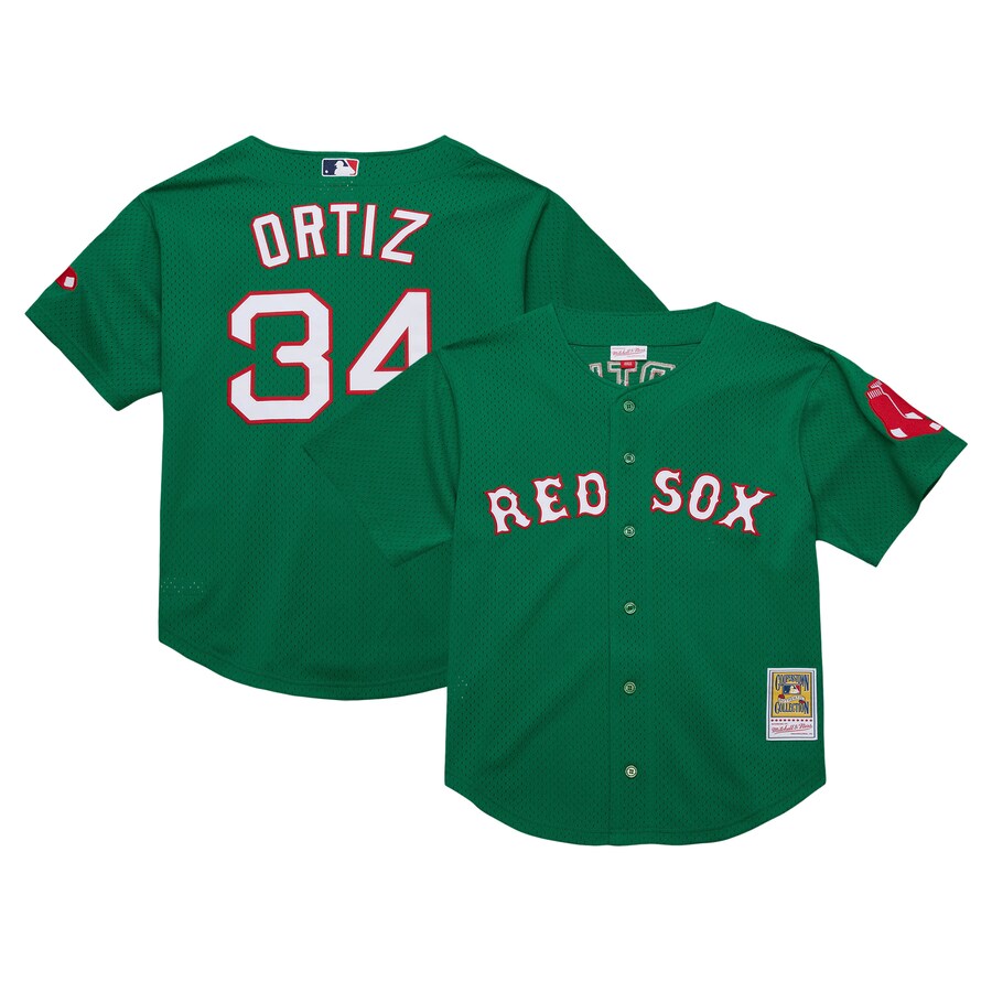 David Ortiz Boston Red Sox Mitchell&Ness Youth Cooperstown Collection Mesh Batting Practice Jersey Green