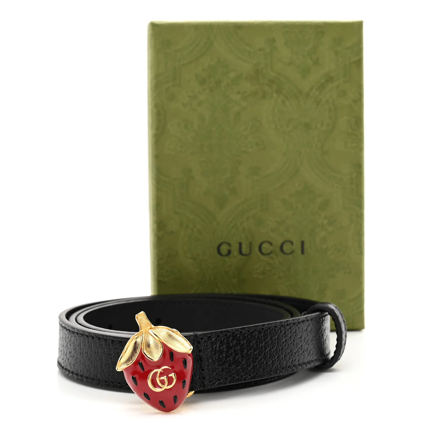 Calfskin Strawberry Buckle Thin Belt  80 32 Black