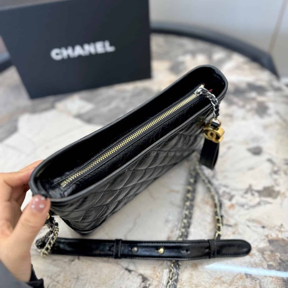 Chanel Gabrielle Small Hobo Bag Smooth Gold Silver Tone Black 20Cm A91810 Y61477 94305