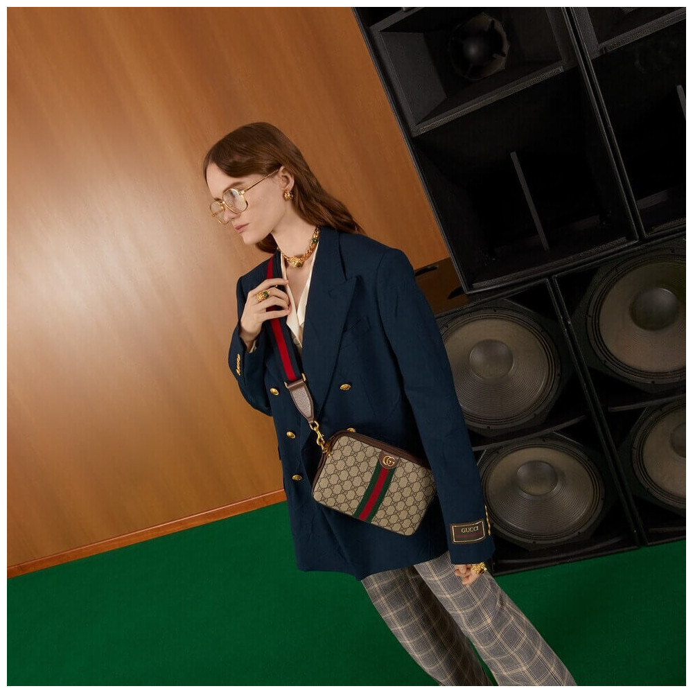 Gucci Ophidia GG Supreme Shoulder Bag Beige/Ebony 24cm/9.4in