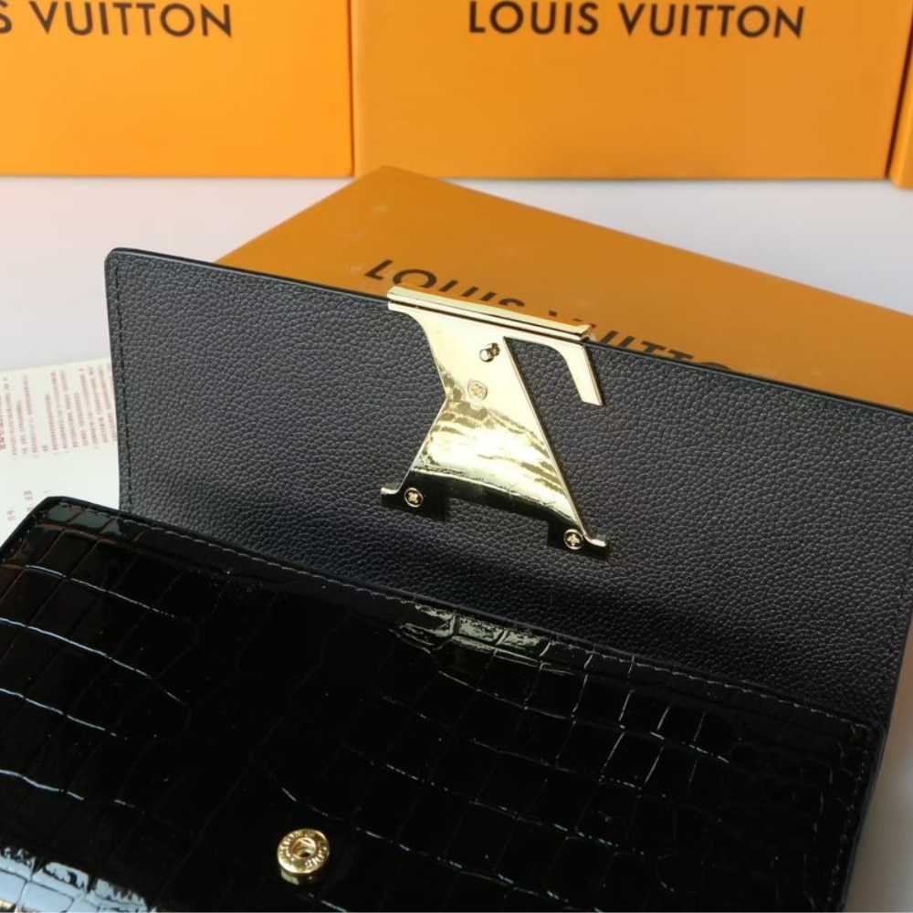 Louis Vuitton Capucines Crocodile Leather Long Wallet Black 20cm