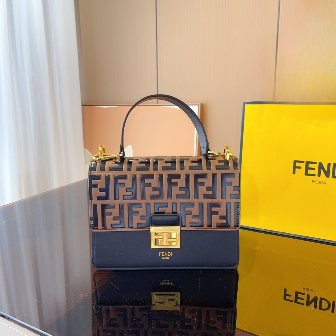 Fendi Kan I Leather Bag Brown 25Cm