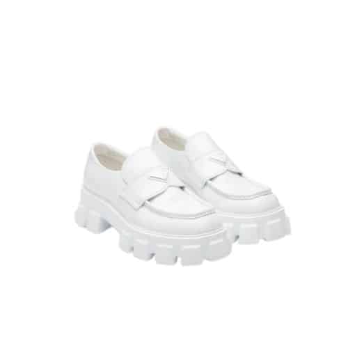 Prada Monolith Brushed White Leather Loafers 2De129B4Lf0009