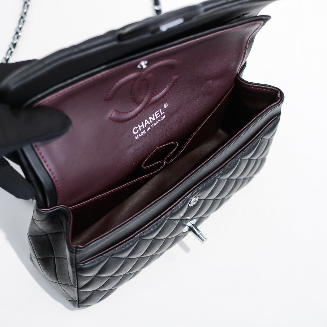 Chanel Medium Classic Flap Bag Silver Hardware Black 25Cm A01113 Y01480 94305