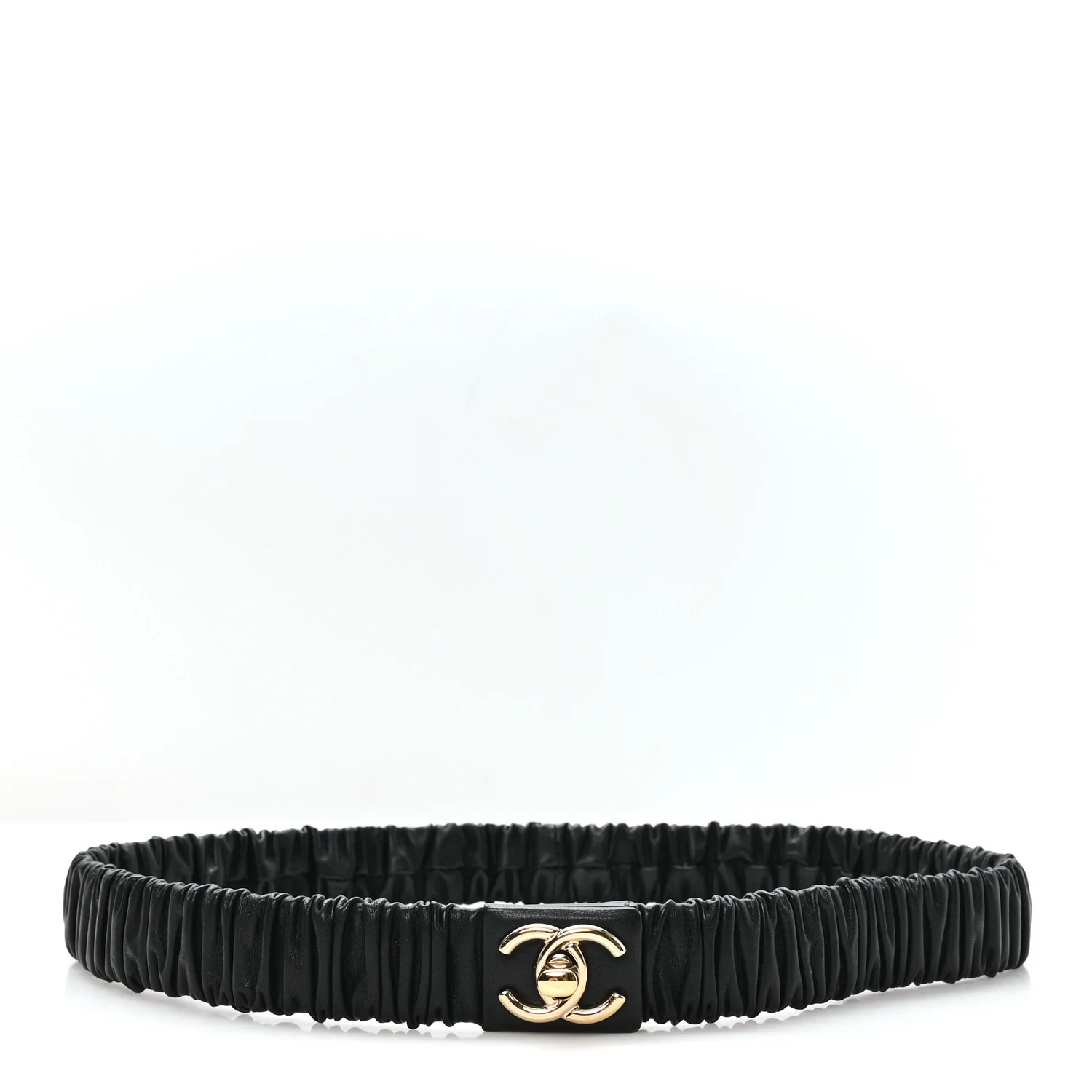 Lambskin Ruched Turn Lock CC Belt 80 32 Black
